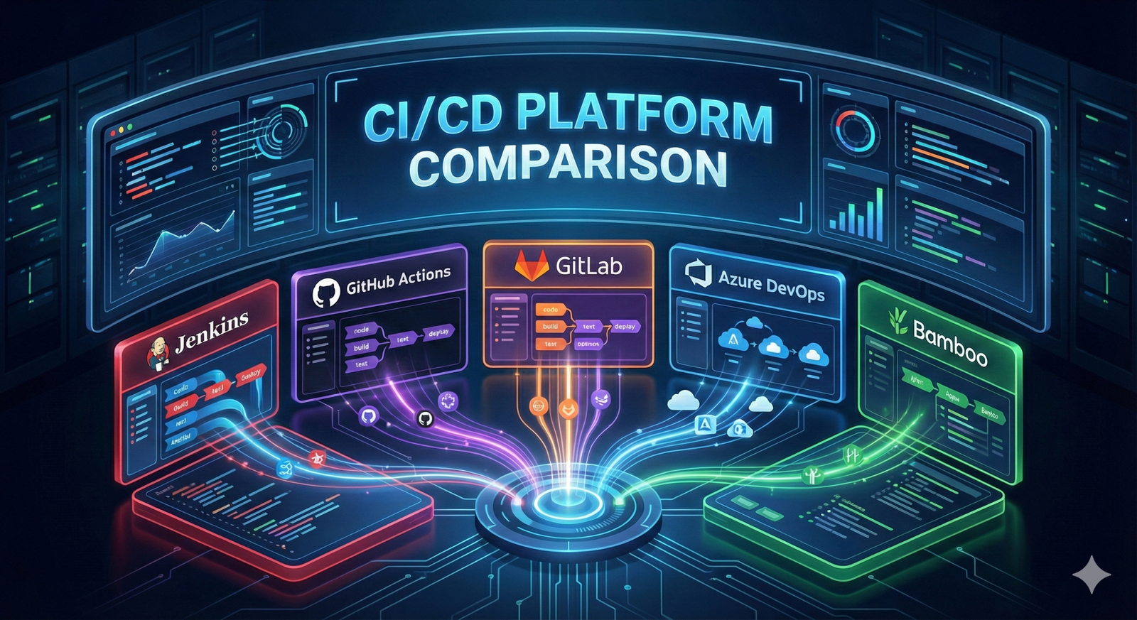 Comparison of Bamboo, GitLab, GitHub Actions, Azure DevOps, and Jenkins CI/CD platforms