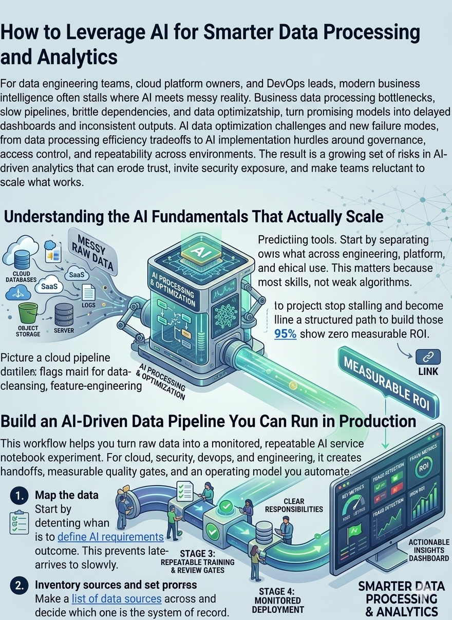 AI-assisted data processing and analytics pipeline with governance controls