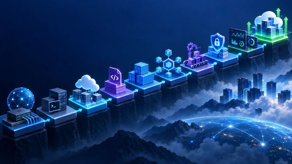 Cloud computing learning roadmap from networking and Linux through automation, containers, security and operations