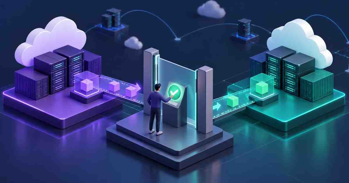 Staging and production environments connected by a manual approval gate
