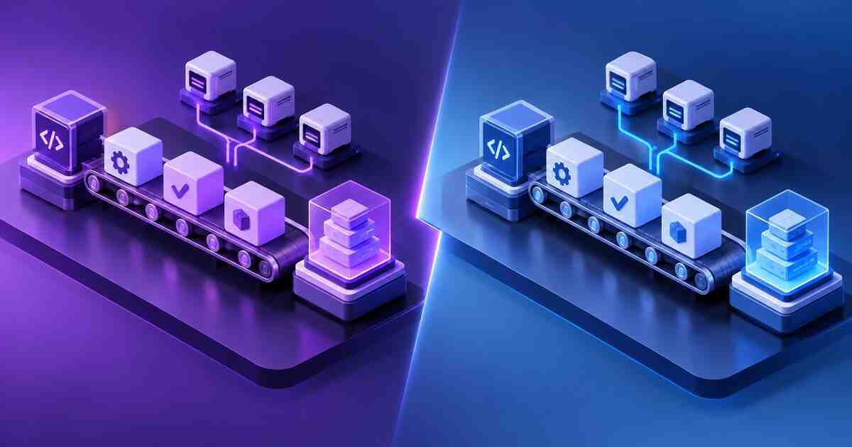 Side-by-side comparison of two CI/CD workflow systems