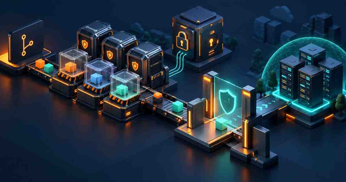 Hardened CI/CD runners with isolated jobs, protected secrets, and deployment gate