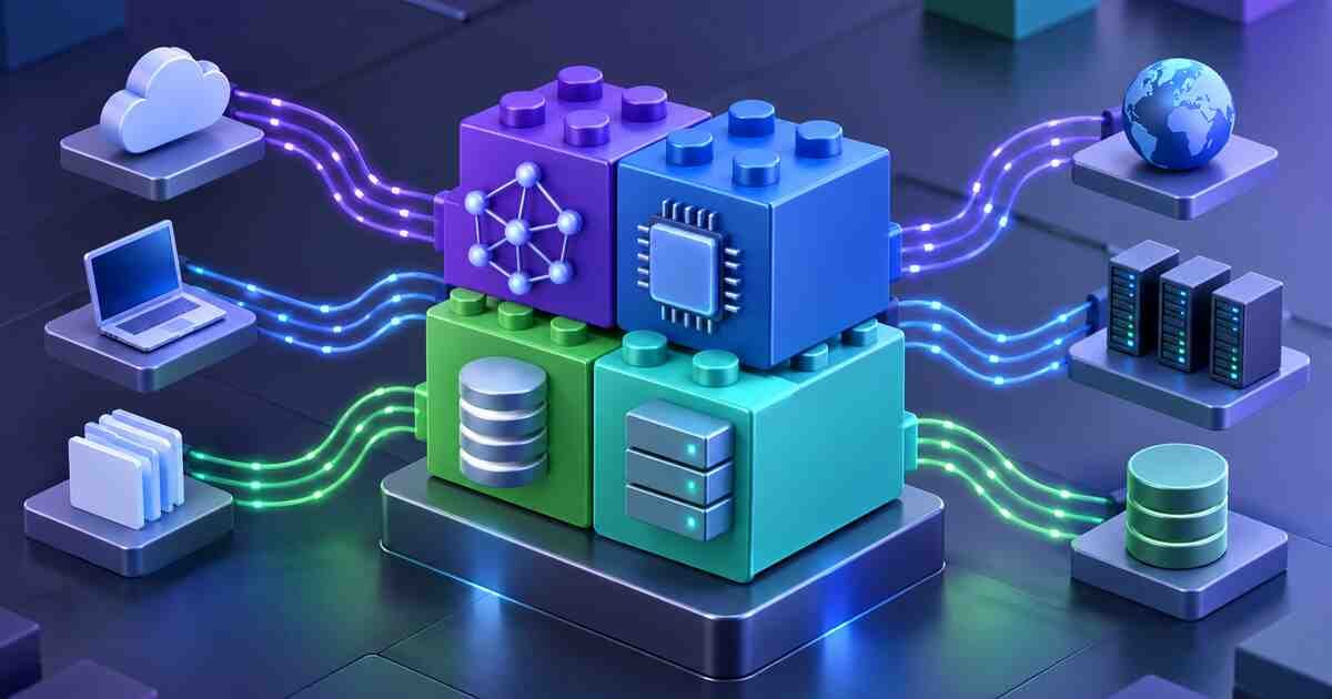 Reusable infrastructure modules assembling network, compute, storage, and database resources