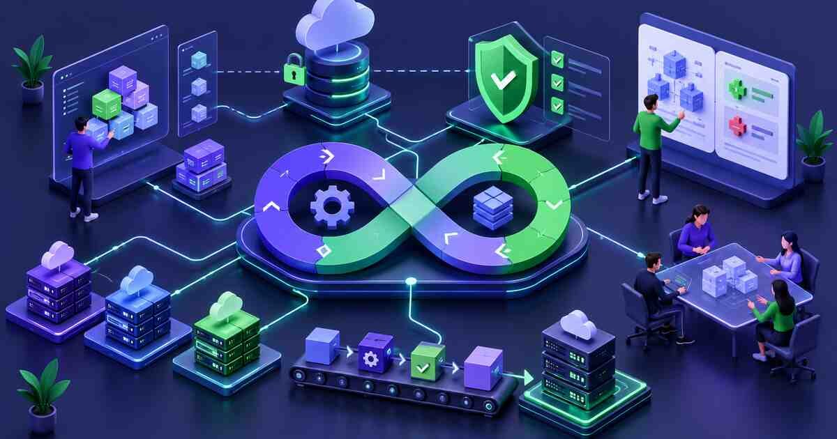 DevOps infrastructure workflow with modules, state, security, reviews, and collaboration